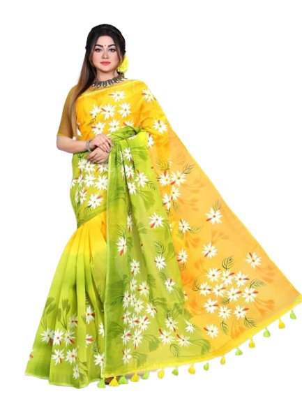Hand Printed Exclusive Design half silk sari
